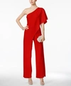 Adrianna Papell Petite Draped One-shoulder Jumpsuit In Red