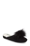 Patricia Green Pretty Pouf Faux Fur Slipper In Black Suede