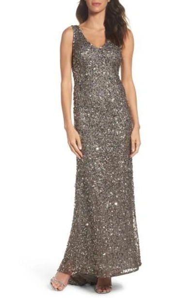 Adrianna Papell Sequined Mermaid Gown In Lead