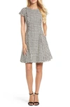 Eliza J Houndstooth Fit & Flare Dress In Cream/ Black