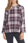 Bobeau Plaid Ruffle Top In Purple Plaid