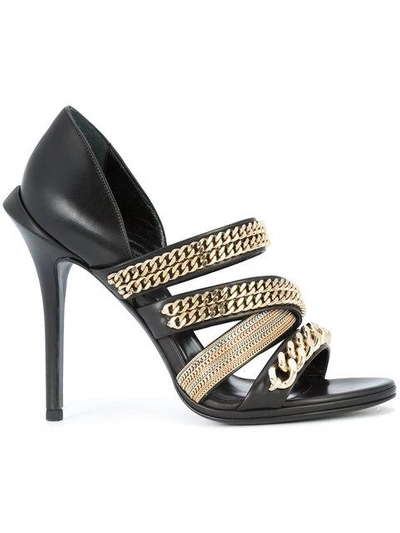 Roberto Cavalli Gold-chain Strappy Sandals In Black