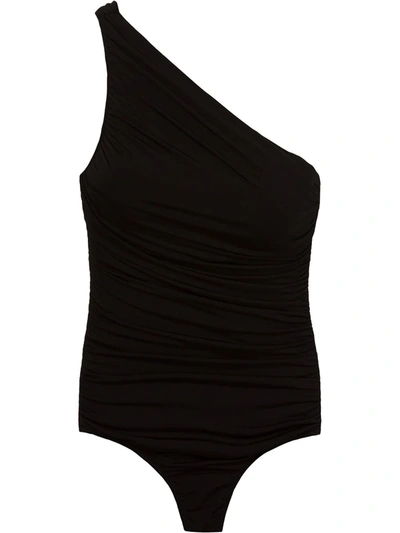 Brigitte One Shoulder Draped Swimsuit In Black