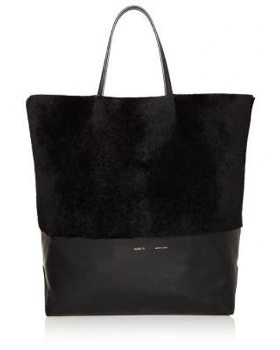 Alice.d Husky Large Shearling And Leather Tote In Black Fur/gold