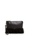ALICE.D SHEARLING AND LEATHER CLUTCH,80047961HUSKYF