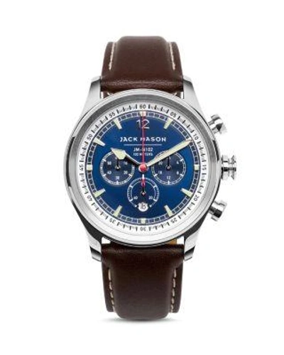 Jack Mason Nautical Chronograph Leather Strap Watch, 42mm In Navy/ Brown