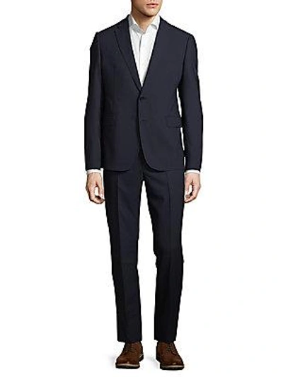Armani Collezioni Virgin Wool Single-breasted Suit In Navy