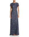 Adrianna Papell Short Sleeve Sequin Mesh Gown In Navy/gunmetal