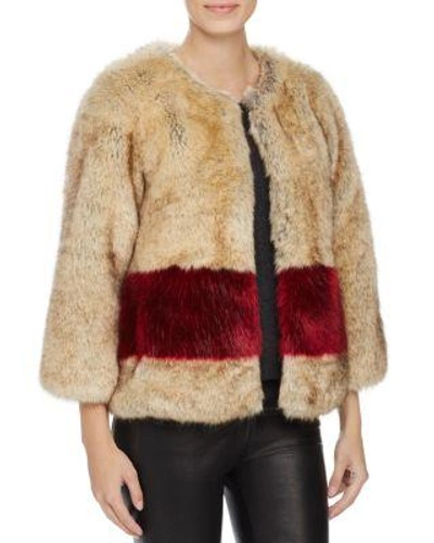 Love Token Colour-blocked Faux Fur Coat In Natural/red