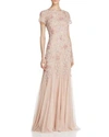 ADRIANNA PAPELL SHORT-SLEEVE BEADED GOWN,091897240