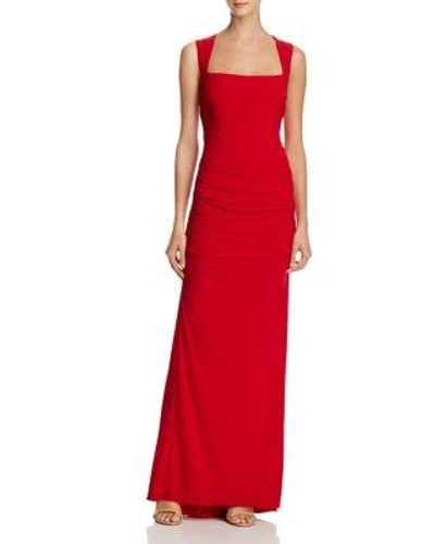 Adrianna Papell Square Neck Ruched Gown In Cardinal