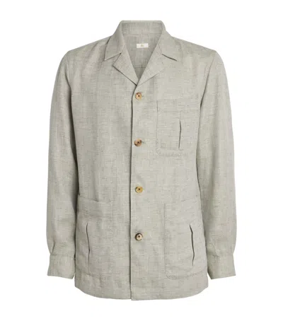 100hands Linen-wool Herringbone Overshirt In Green