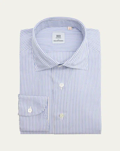 100hands Men's Cotton And Silk Multi-stripe Dress Shirt In Blupat
