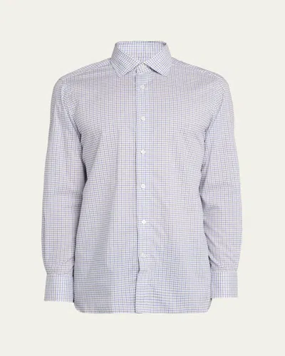 100hands Men's Cotton Tattersall Check Classic-fit Sport Shirt In Blue