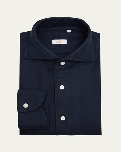 100hands Men's Herringbone Flannel Sport Shirt In Navy