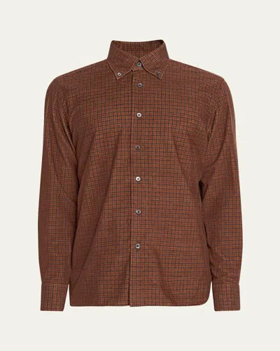 100hands Men's Japanese Corduroy Plaid Button-down Shirt In Brown
