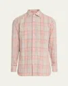 100hands Men's Linen Check Casual Button-down Shirt