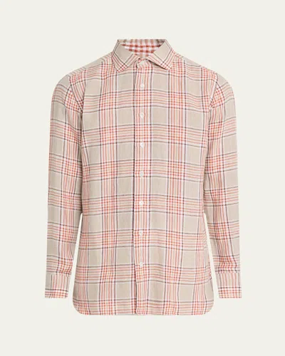 100hands Men's Linen Check Casual Button-down Shirt In Beige