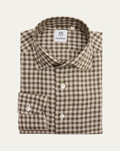 100hands Men's Linen Gingham Check Dress Shirt In Grnpat