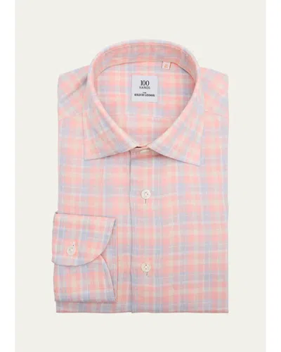 100hands Men's Linen Plaid Spread-collar Sport Shirt In Pink