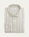 100hands Men's Linen Stripe Spread-collar Dress Shirt