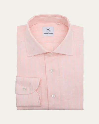 100hands Men's Linen Thin Stripe Spread-collar Sport Shirt
