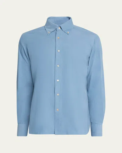 100hands Men's Micro-wale Cotton Corduroy Button-down Shirt In Blue