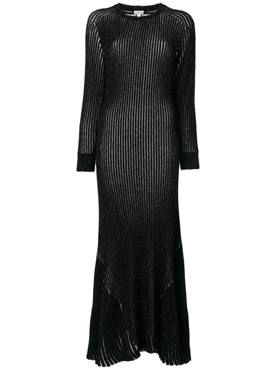 Loewe Metallic Knit Maxi Dress In Black White