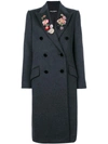 DOLCE & GABBANA DOLCE & GABBANA FLORAL AND GEM DETAILED DOUBLE BREASTED COAT - GREY,F0S91ZFU2VL12449472