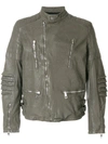 NEIL BARRETT NEIL BARRETT DISTRESSED LEATHER JACKET - GREEN,PBPE495F701S12438519