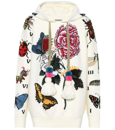 Gucci Embroidered Wool Hooded Sweatshirt In Bianco