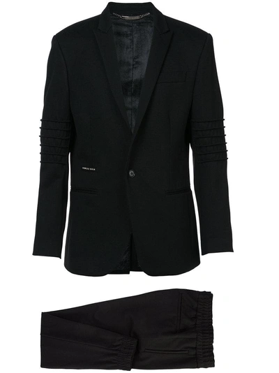 Philipp Plein Ribbed Sleeve Suit With Jogger Trouser In Black