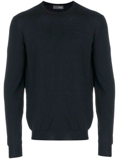 Drumohr Crew Neck Ribbed Detail Jumper In Black