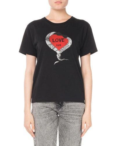 Saint Laurent Snake And Heart-print Cotton Jersey T-shirt In Black