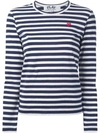 Comme Des Garçons Play Navy Long Sleeve Striped Heart Patch T-shirt