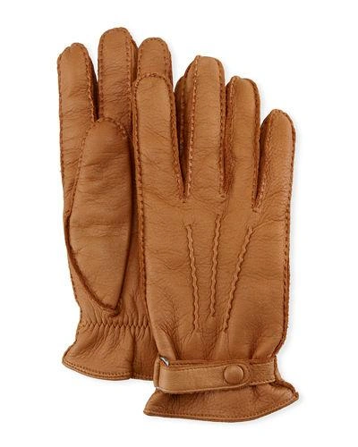 Hestra Gloves Men's Winston Snap Leather Cashmere-lined Gloves
