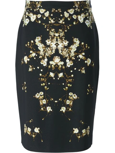 Givenchy Floral Printed Cady Pencil Skirt, Black