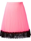 Christopher Kane Pleated Tulle Mini Skirt With Lace Hem In Fuchsia