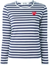 Comme Des Garçons Play Navy Long Sleeve Striped Heart Patch T-shirt
