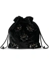 MIU MIU MIU MIU BLACK VELVET FLORAL SEQUIN POUCH BAG,5BF05884912246556