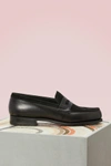 JM WESTON DUAL MATERIAL VELVET AND BOX LEATHER LOAFERS,1282BUL18010 BLK