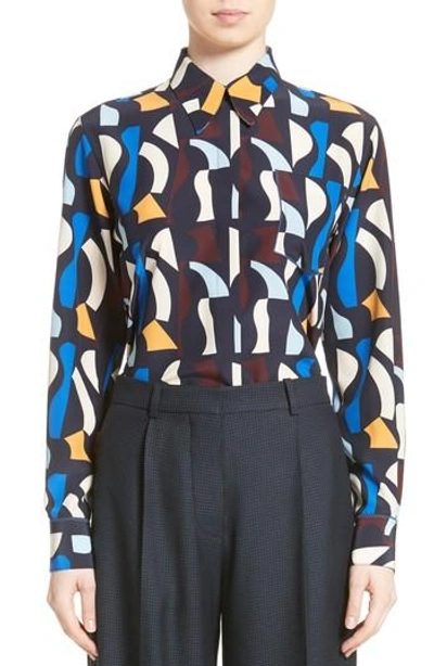 Victoria Beckham Patch-pocket Abstract-print Silk Shirt In Navy Multi
