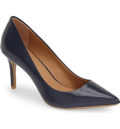 Calvin Klein 'gayle' Pointy Toe Pump In Navy Faux Patent Leather