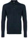 Drumohr Long Sleeve Navy Blue Jersey Polo Shirt In Dark Blue