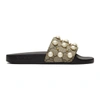 GUCCI GUCCI BLACK GG SUPREME PEARL STUD SLIDES,475748 KGD00