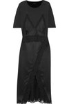 BURBERRY LACE-TRIMMED SILK-SATIN AND COTTON-JERSEY MIDI DRESS