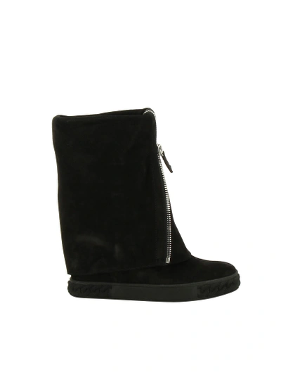 Casadei 80mm Zipped Suede Wedged Boots In Black