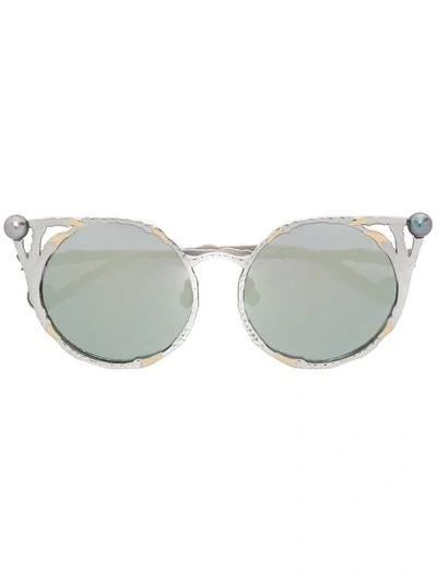 Anna-karin Karlsson The Claw And The Pearl Peaked Rounded Sunglasses In Metallic