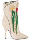 GUCCI CREAM FLOWERS 110 LEATHER BOOTS,4883310DR1012473175