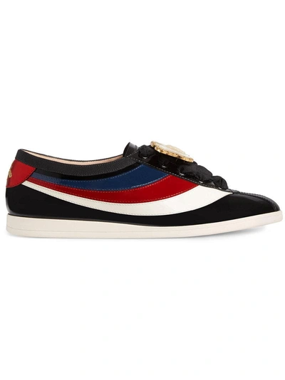 Gucci Falacer Patent Leather Trainer With Web In Multi